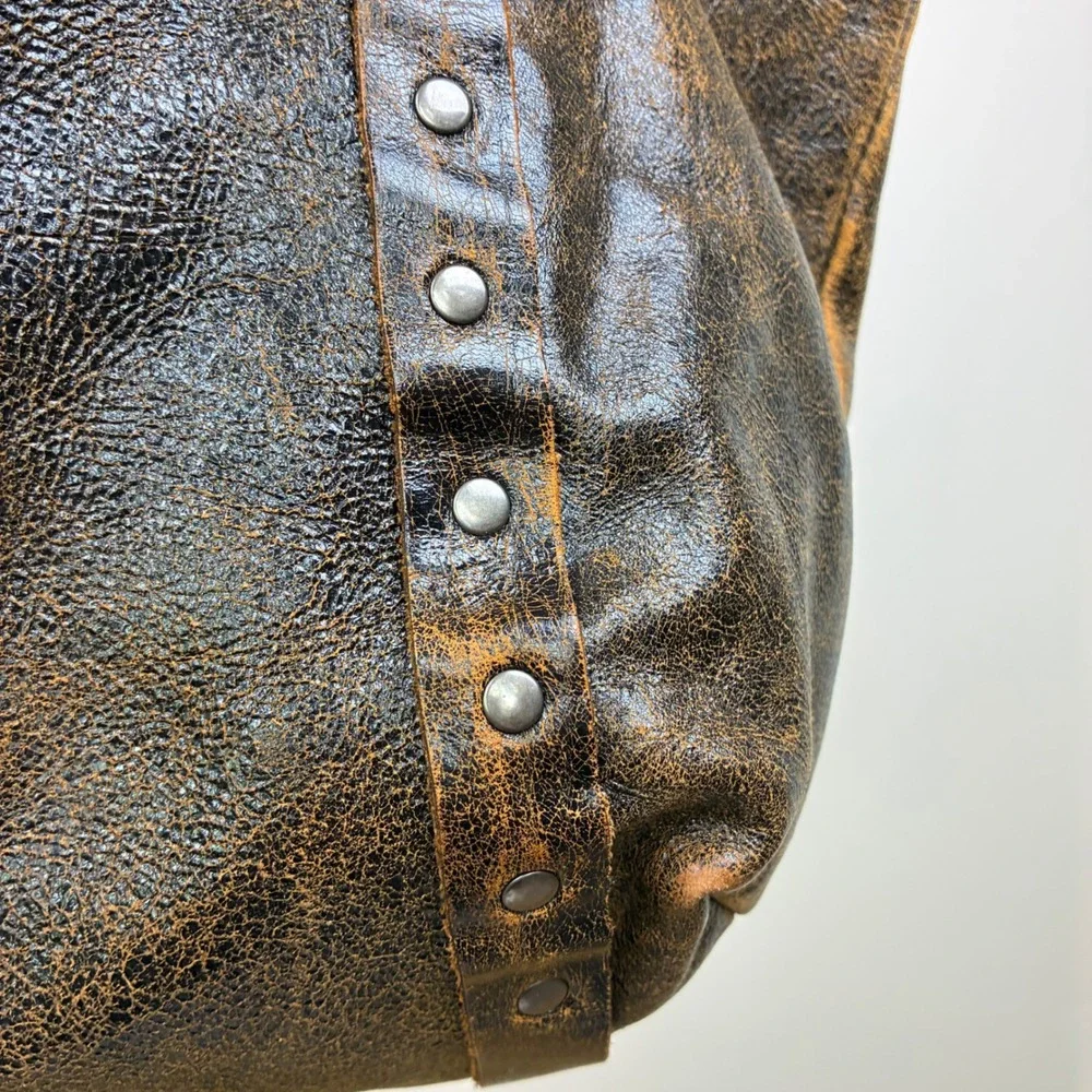 Patricia Nash Bag Italy Oversized Genuine Leather Brown Distressed Studded Boho